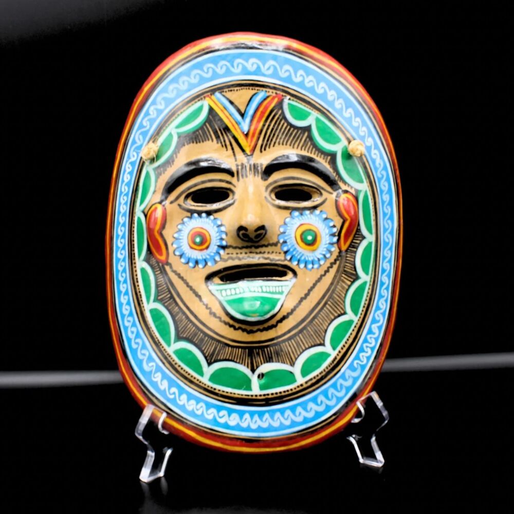 Vintage Mexican Talavera Mask Clay Folk Art Wall Art Hand Painted Terracotta